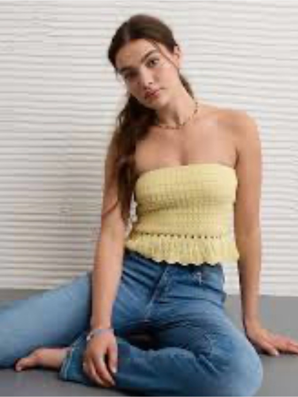 American Eagle Outfitters Yellow Crochet  Peplum Tube Top